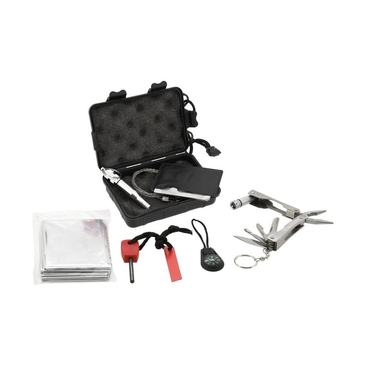 Trusa de supravietuire SOS, COMPASS, 8 bucati, Negru