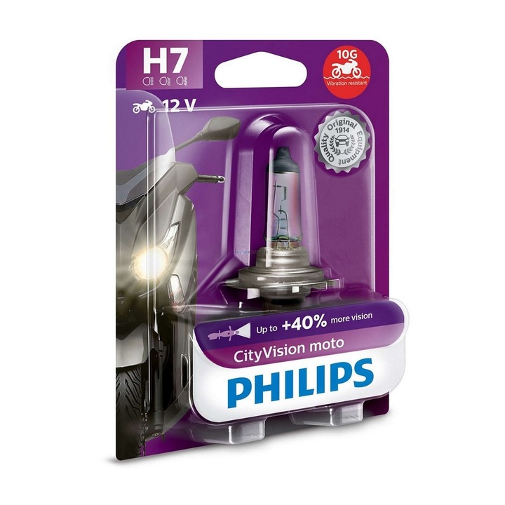Bec moto H7, Philips, 55W/12V, PX26d Transparent