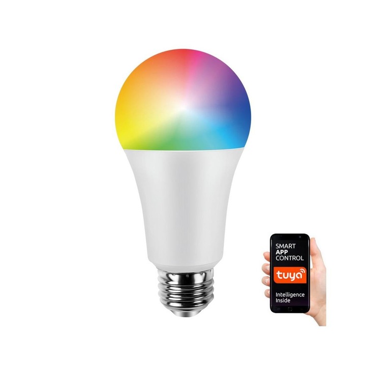 Bec LED RGB, Dimabil A60 E27/8W/230V, 2700-6500K, Wi-Fi Tuya