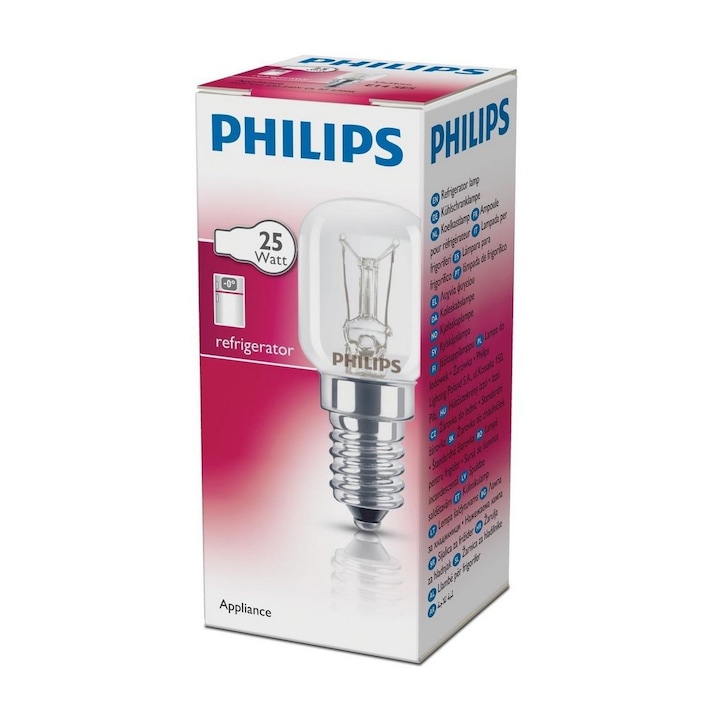 Bec industrial, Philips, T25, E14, 25W, 2700K, 5.7 cm, Alb/Transparent