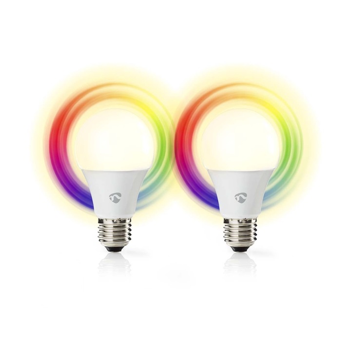 SET 2x bec LED RGBW, Nedis, Dimabil, E27/9W, Wi-Fi, 2700-6500K