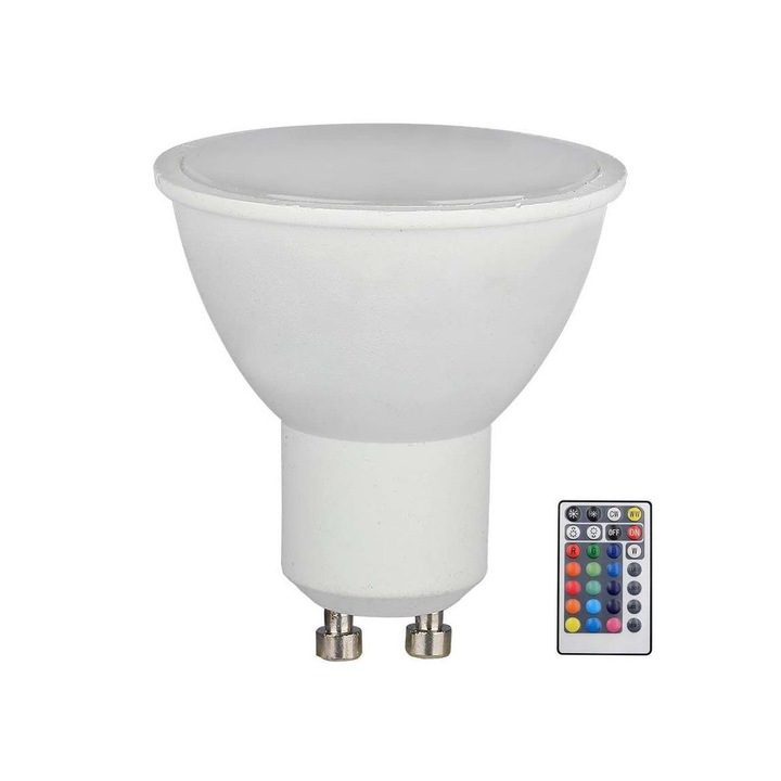 V-TAC 4.8W GU10 RGB+ Meleg fehér spot LED égő, 24 gombos távirányítóval - SKU 2927
