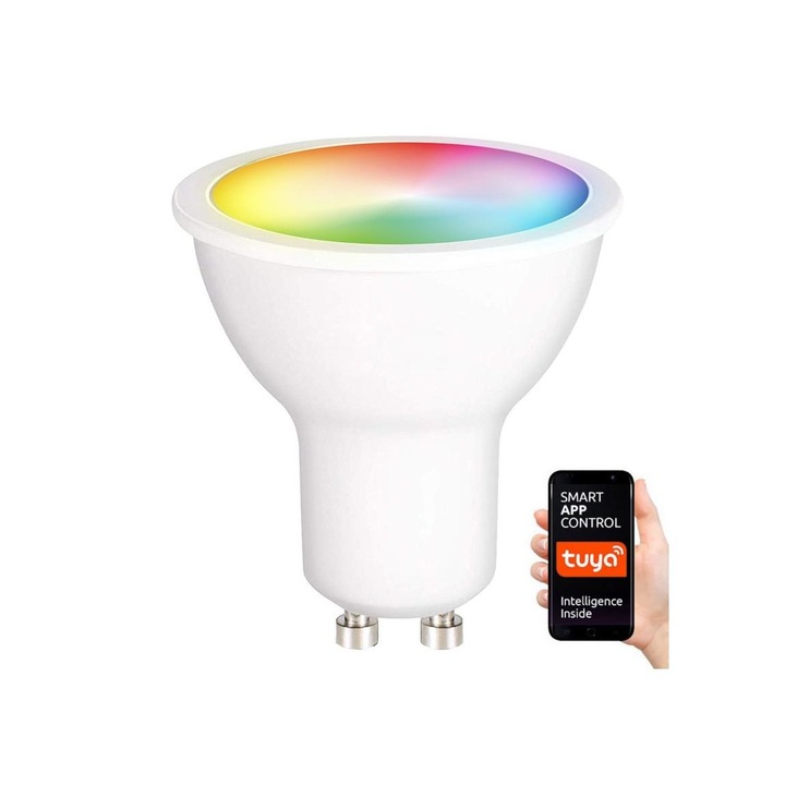 Bec LED RGB Dimabil, Milagro, GU10, 5W, 230V, 2700-6500K, Wi-Fi Tuya, Clasa G