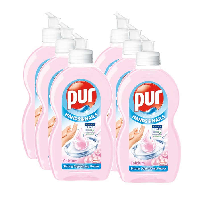 Set 6 x Detergent de vase Pur cu protectie maini & unghii, extra putere de degresare, 450 ml