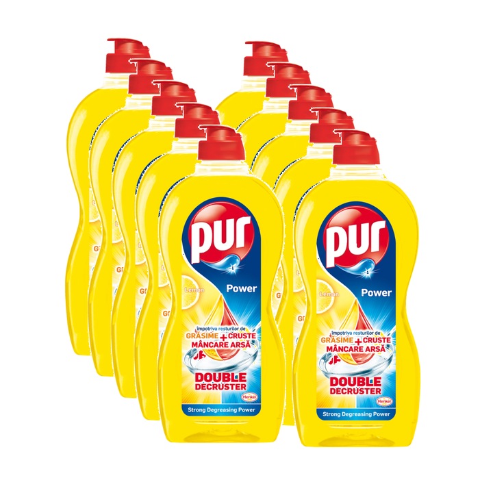 Set 10 x Detergent de vase Pur Power Lemon, extra putere de degresare, 450 ml