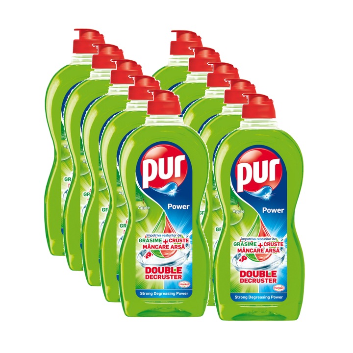 Set 10 x Detergent de vase Pur Power Apple, extra putere de degresare, 450 ml