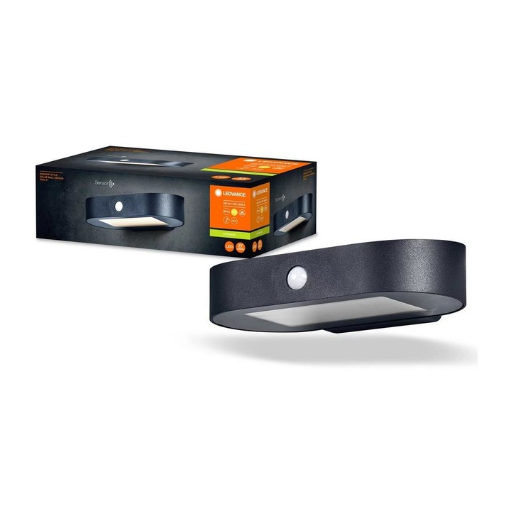 Lampa solara LED, LEDVANCE, Senzor de miscare si crepuscular, 4W/3,7V IP44, Negru