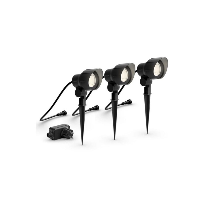 Set 3 spoturi LED de exterior, Philips, Negru