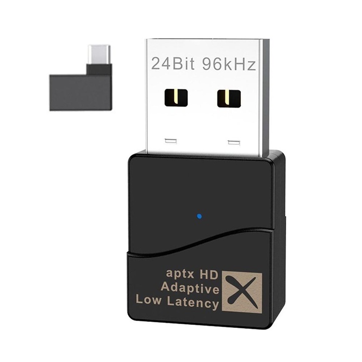 Qualcomm 24Bit 96kHz USB Bluetooth 5.2 aptX HD audio adó adapter játék konzolokhoz, tévékhez, számítógéphez Type C adapterrel
