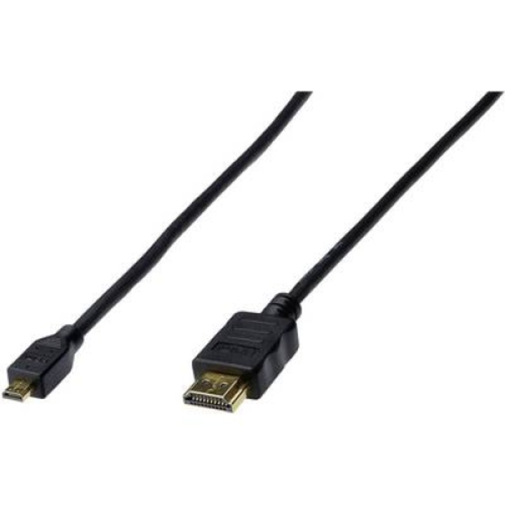 Кабел за свързване на монитор, HDMI TV,, 1 x HDMI, 1 x micro HDMI, 1 m, черен, Digitus (AK-330115-010-S)
