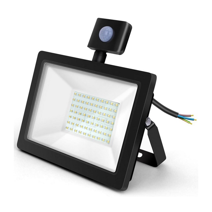 LED проектор със сензор, Aigostar, Метал/Стъкло, LED/50W/230V, 4000K, IP65, Черен