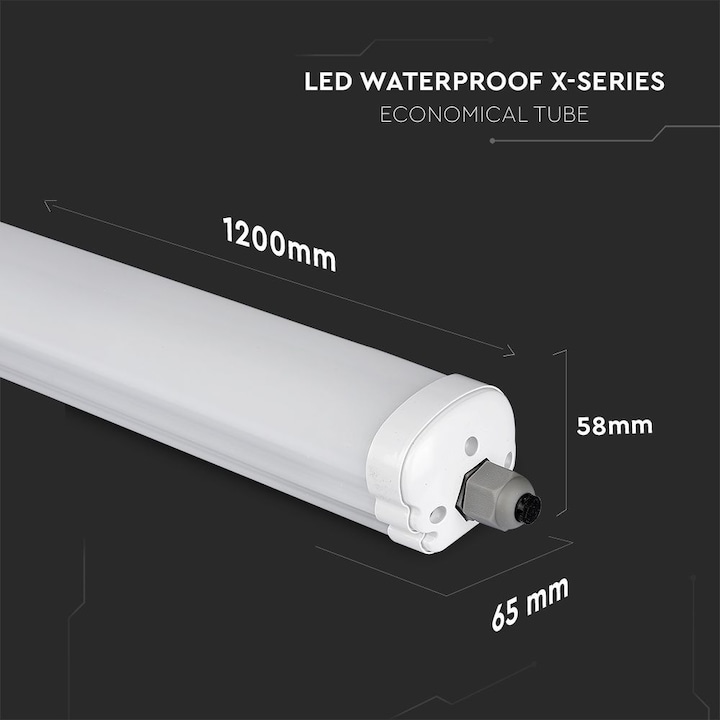 V-TAC armatúra, LED lámpa 120cm 24W IP65 természetes fehér, 160 Lm/W (GX-széria) - SKU 216485