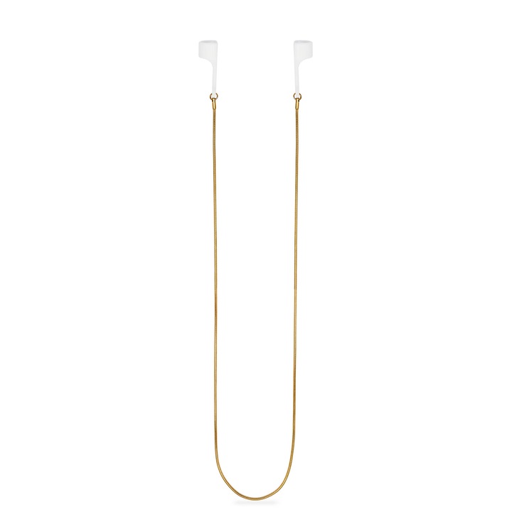 Lantisor anti pierdere pentru casti, zioda smart essentials®, din otel inoxidabil si silicon, compatibil Airpods, ear buds, casti bluetooth wireless, fashion, marime universala, auriu/alb