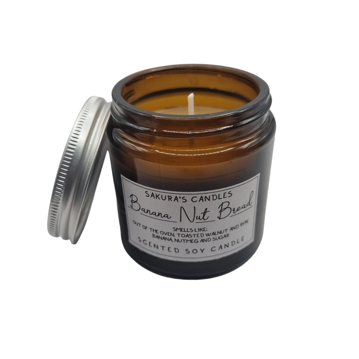 Ароматна свещ Banana Nut Bread, натурален соев восък в кехлибарен контейнер 120 g