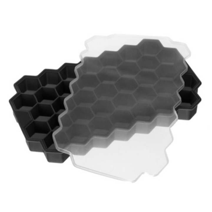 Силиконова форма за кубчета лед, CloudVisionMarket ®, дизайн на пчелна пита, 37 кубчета, сив, 20,5x12 cm