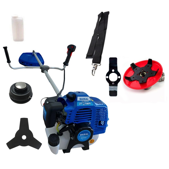 Motocoasa pe benzina Baikal BK5500, 2 timpi, 4.2 kW, 5.6 CP, accesorii si disc plivire inclus Miromoto®