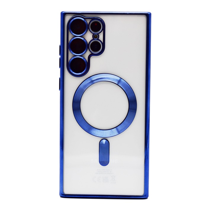 Husa Luxury tip MagSafe compatibila cu Samsung Galaxy S22 Plus, Full protection, Margini colorate, Albastru inchis