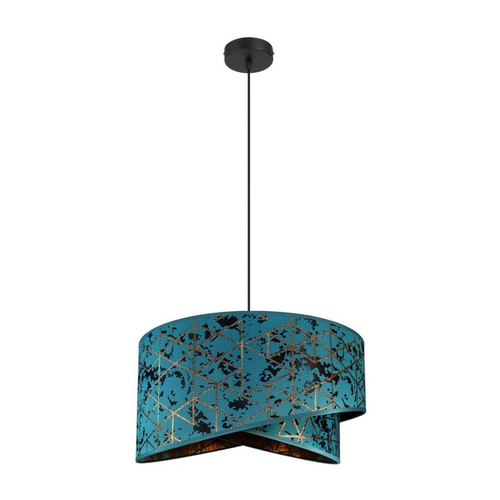 Lustra pe cablu, BELIS, Textil/Metal, 1xE27/60W/230V, Turcoaz/Auriu