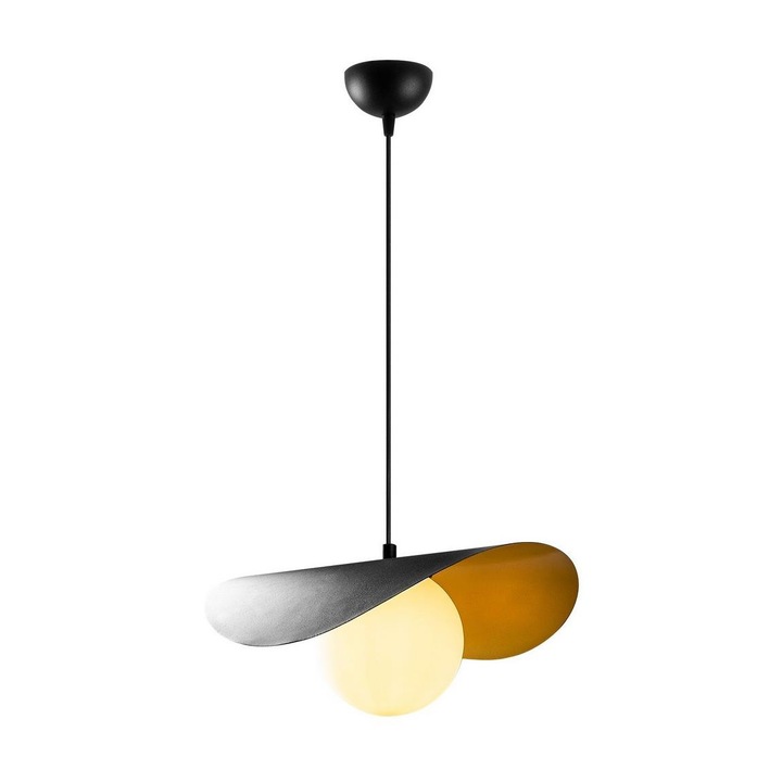 Lustra pe cablu Vatoz, Asir, Soclu E27, Metal/Sticla, Negru/Alb/Bronz