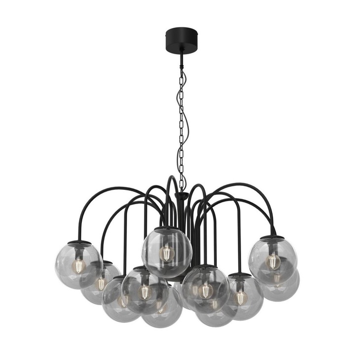 Полилей с верига, Luminex, 12xE14/60W/230V, черен, метал/стъкло