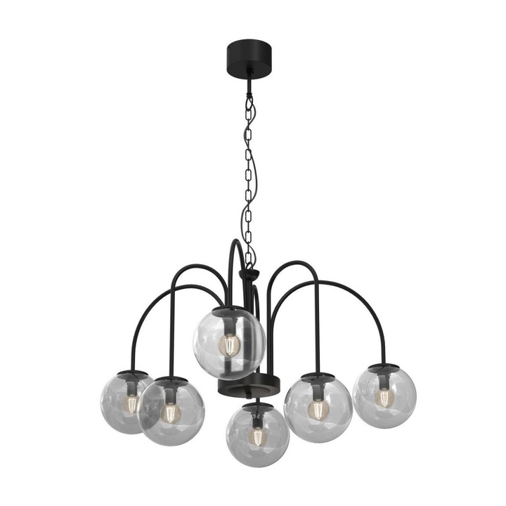 Полилей с верига, Luminex, 6xE14/60W/230V, черен, метал/стъкло