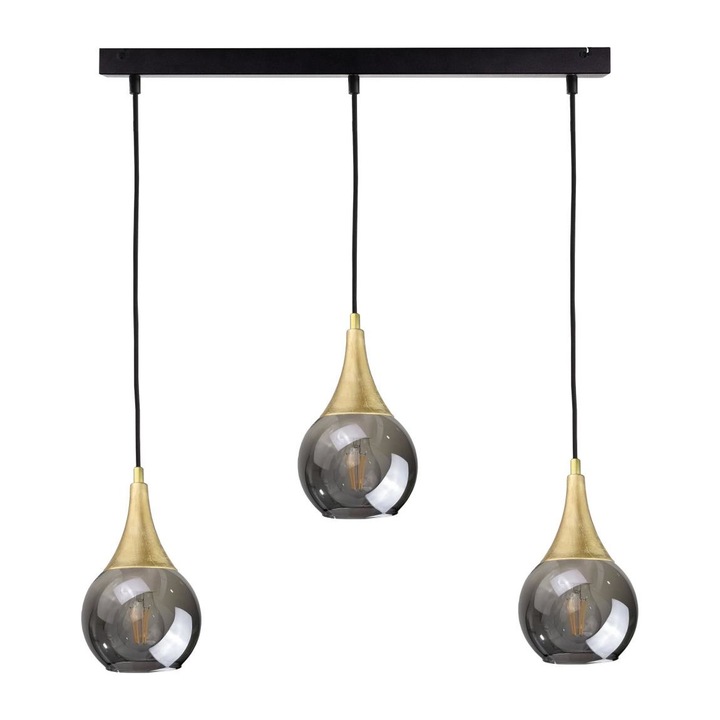 Полилей, Keter Lighting, Метал/Стъкло, 120 x 60 cm, 3 x E27, 60W, Черен/Златен
