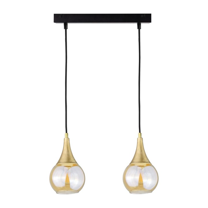 Полилей, Keter Lighting, стъкло/метал, 120 x 50 см, 2 x E27, 60 W, златно/черно