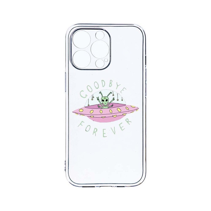 Husa BestCase® Clear Silicon 2MM, Compatibila Cu Apple iPhone 13 Pro max, Universe, Good Bye, Antisoc, Protectie Camera, Margini ridicate pentru protectia ecranului, T 474