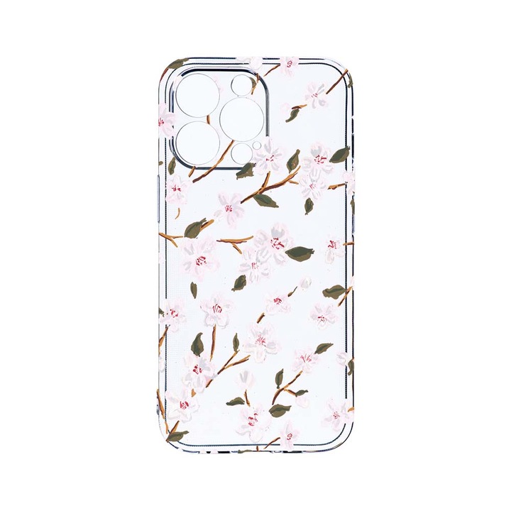Husa BestCase® Clear Silicon 2MM, Compatibila Cu Apple iPhone 13 Pro max, Spring Flower, Antisoc, Protectie Camera, Margini ridicate pentru protectia ecranului, T 512