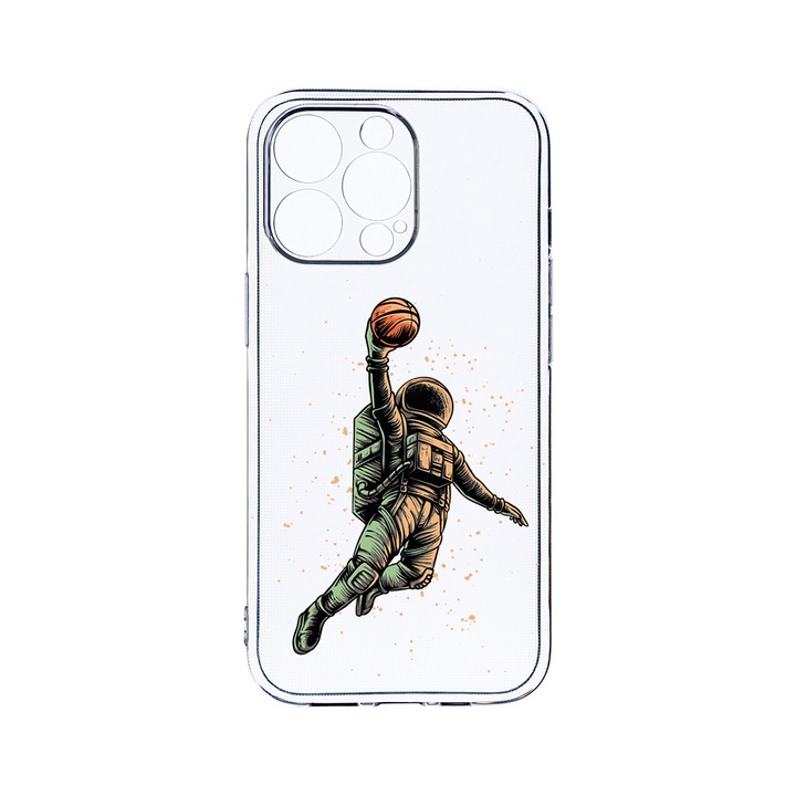 Husa BestCase® Clear Silicon 2MM, Compatibila Cu Apple iPhone 13 Pro, Astronaut Basketball, Antisoc, Protectie Camera, Margini ridicate pentru protectia ecranului, T 1003