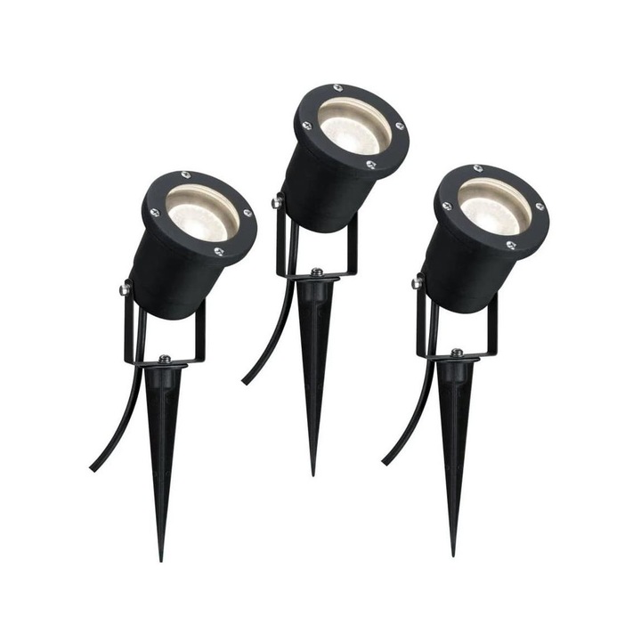 Set 3 lampi de exterior LED GU10, Paulmann, Metal, Negru, 32 cm