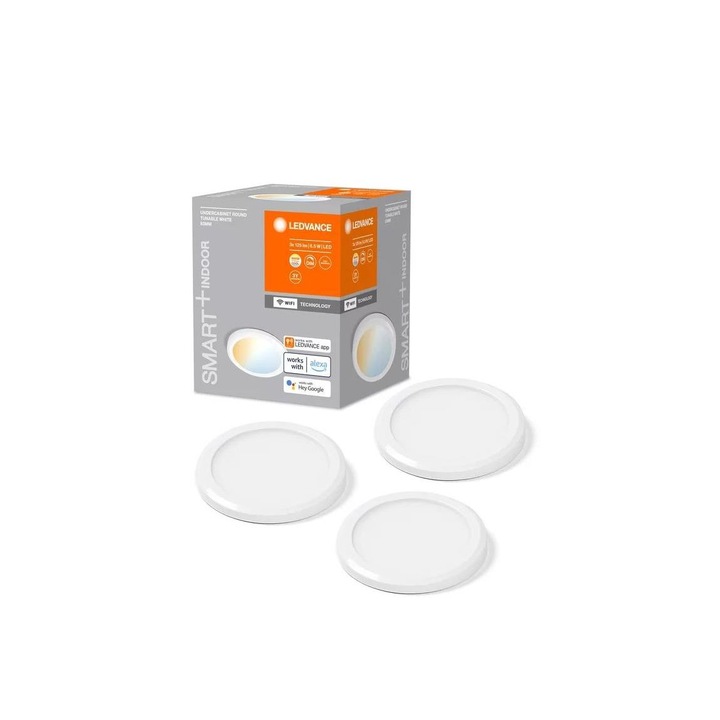 Set 3 spoturi pentru mobilier bucatarie, Ledvance, SMART+, Temperatura ajustabila, Control vocal, 12.2cm, Clasa G, Alb