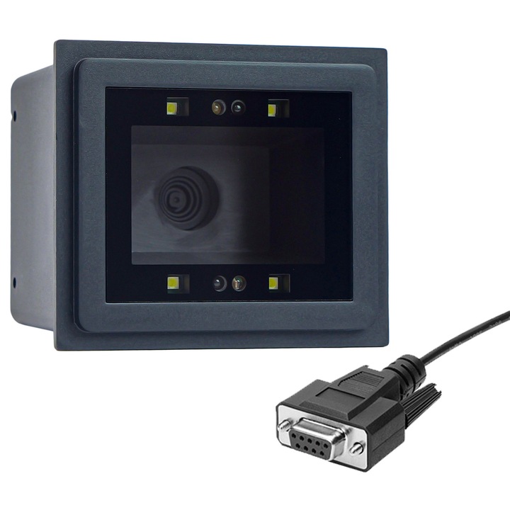 Cititor stationar de coduri QR cu fir, cu senzor CMOS, automat, pentru coduri multidimensionale, functionare la distanta, pentru supermarketuri, rezistent la cadere, culoare neagra, cu senzor de miscare, LED-uri, HDWR RS232 HD340