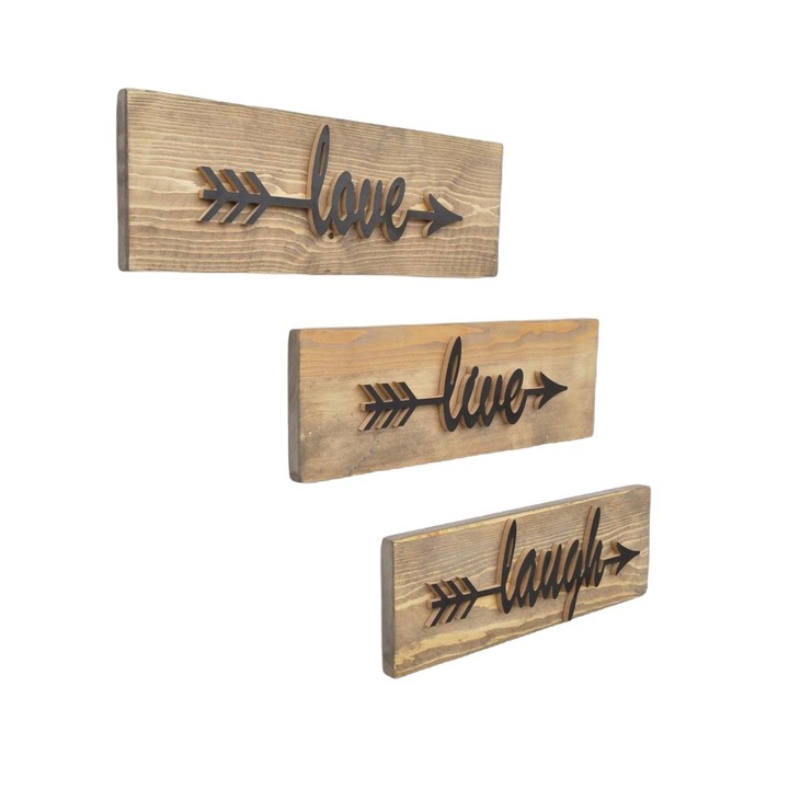 Комплект от 3 декорации за стена, Асир, Дърво, 14x40 см, Кафяв