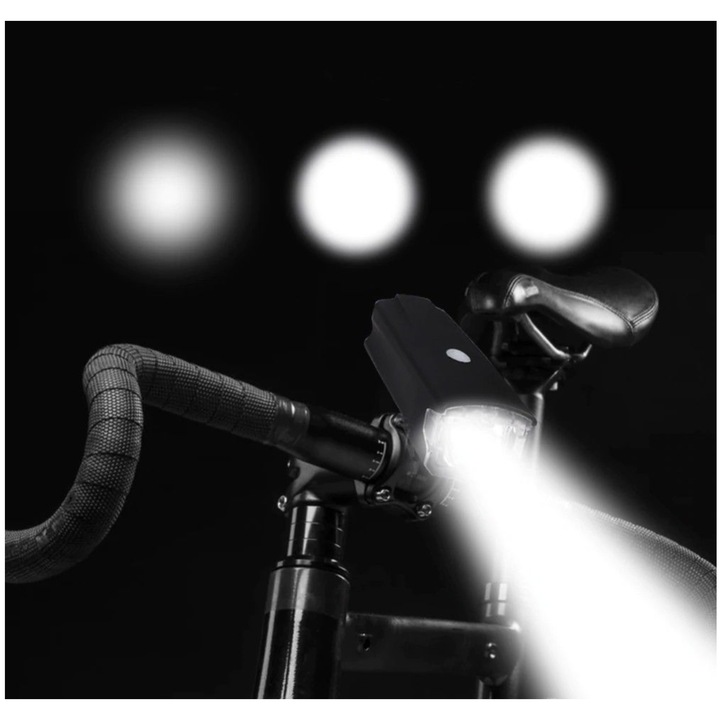 Autentikus LED kerékpár első lámpa, 3 világítási mód, 180 lm, 3 x AAA elem, fekete