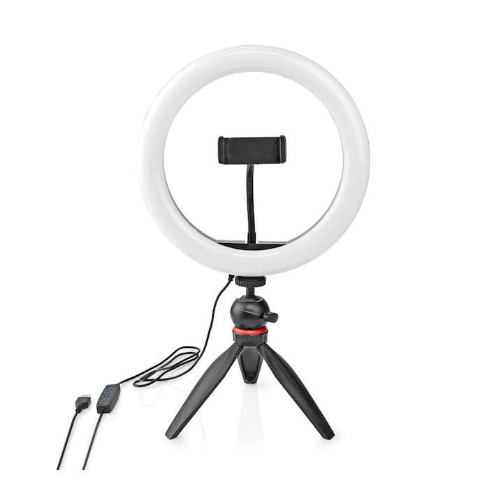 Lampa pe stativ cu suport, Nedis, Plastic, Negru, 20 cm