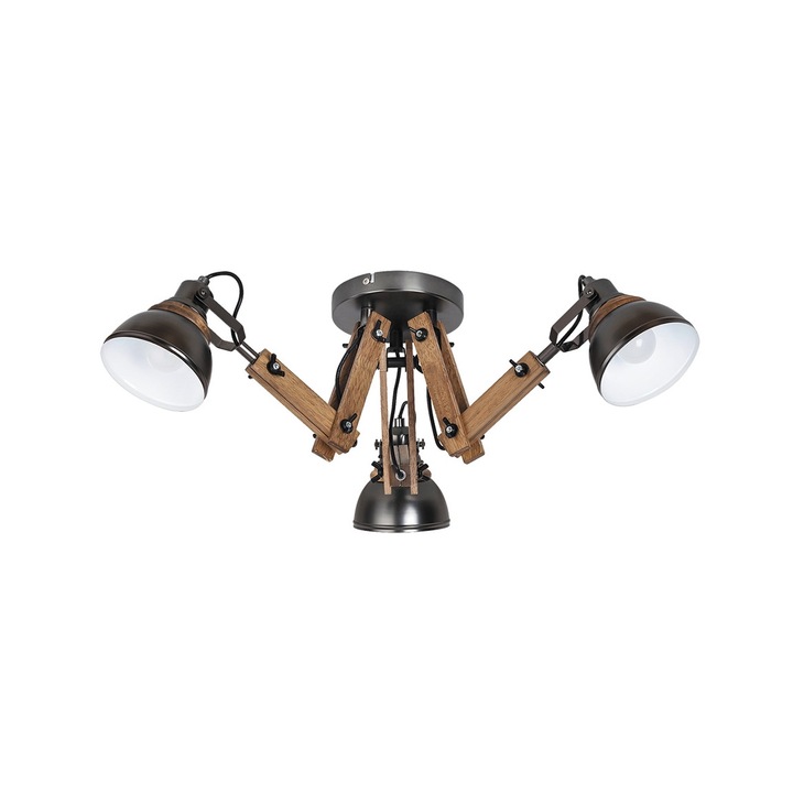 Lustra aplicata Aksel, Rabalux, Soclu 3 x E14, 15W, 230V, Metal/Lemn, Maro/Negru