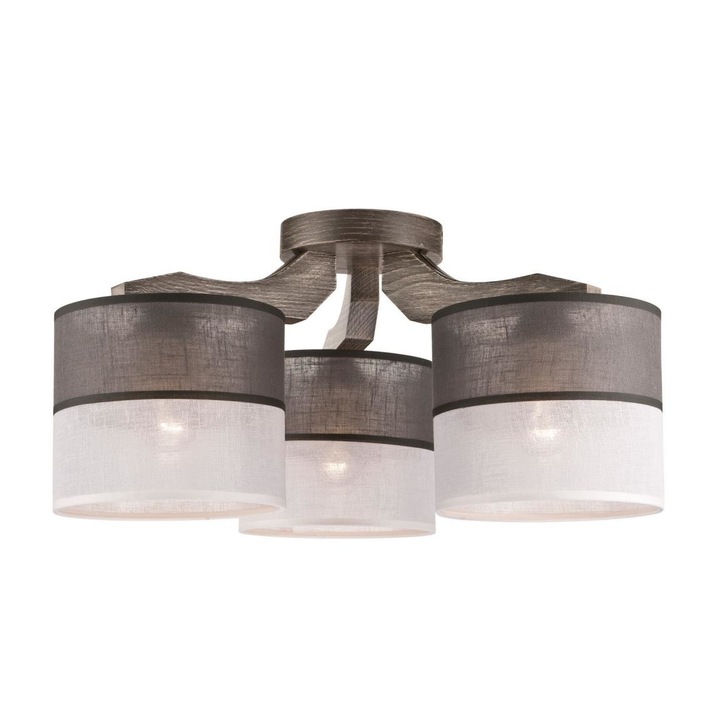 Lustra, Lamkur, Metal/Lemn/Textil, Soclu E27, Inaltime de 23CM, Alb/Gri