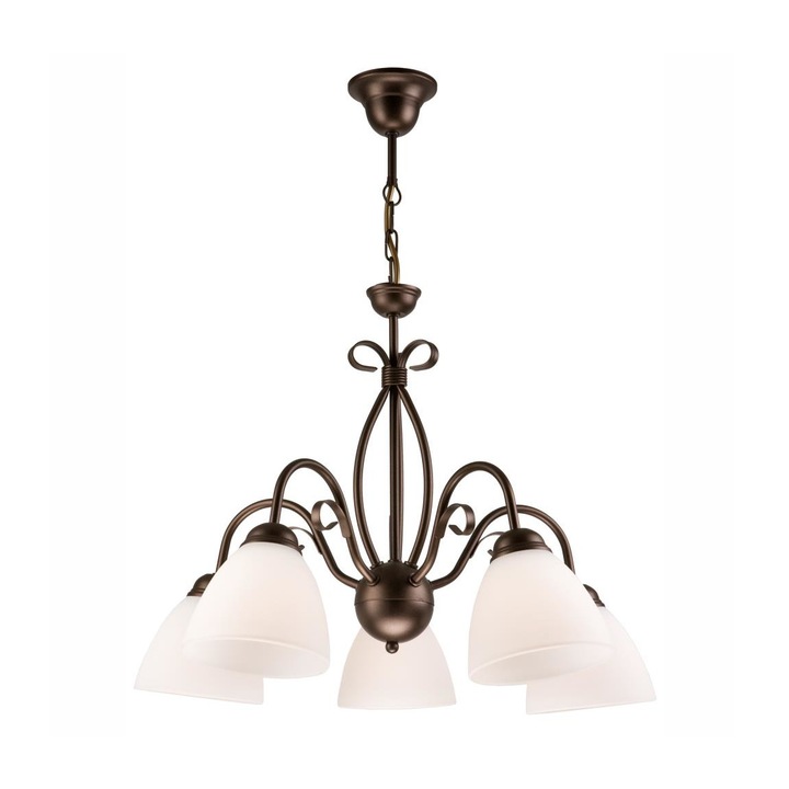 Lustra, Lamkur, Metal/Sticla, 67 cm, 5 x E27, 60W, Alb/Maro