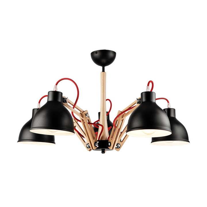 Полилей, Lamkur, метал/дърво, цокъл E27, височина 67 см, черен/кафяв