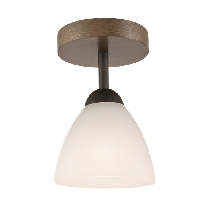 Lustra, Lamkur, Metal/Lemn/Sticla, Soclu E27, Inaltime de 21CM, Alb/Maro