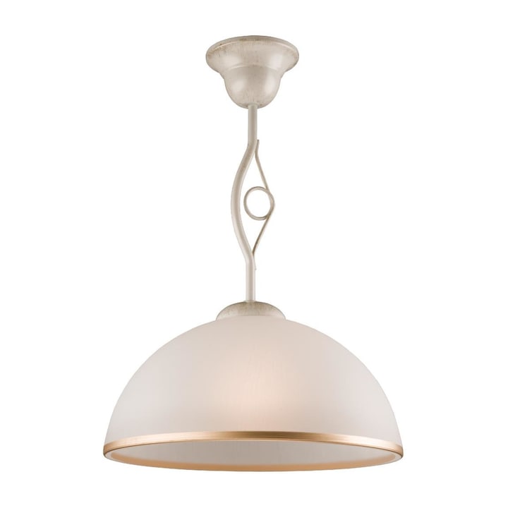 Lustra, Lamkur, Metal/Sticla, 45 cm, 1 x E27, 60W, Alb/Auriu