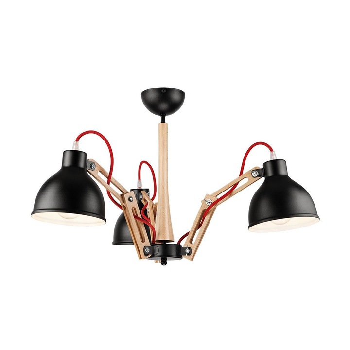 Полилей, Lamkur, метал/дърво, цокъл E27, височина 39 см, черен/кафяв