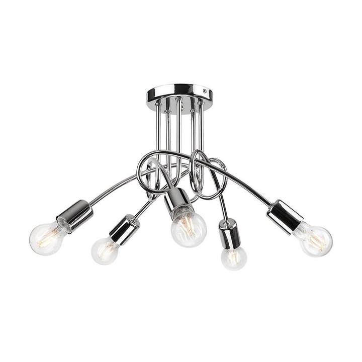 Lustra, Lamkur, Metal, Soclu E27, Inaltime de 30CM, Argintiu