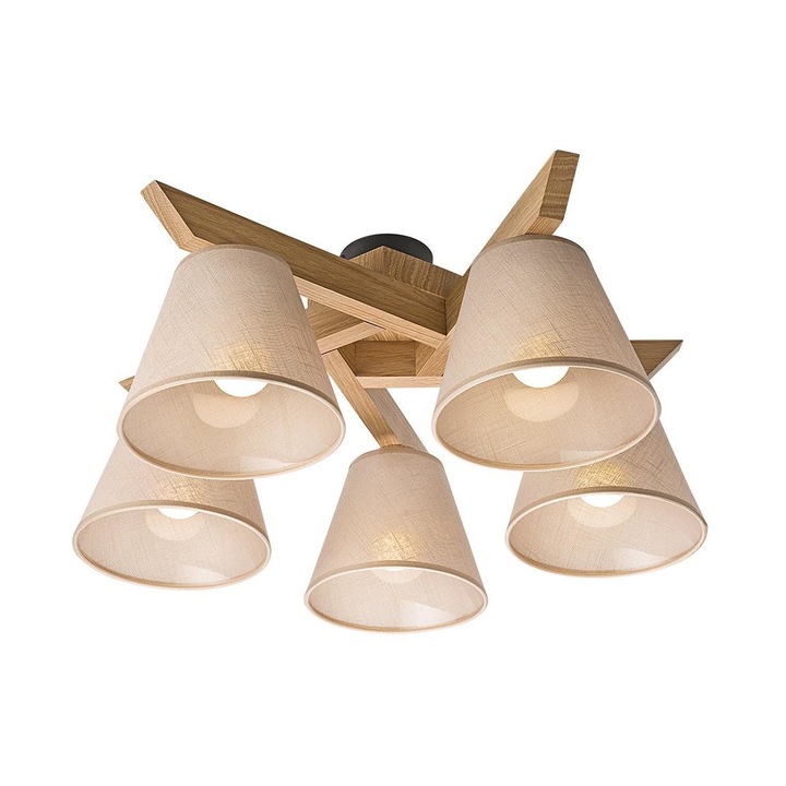 Lustra, Lamkur, E14, Lemn, Bej