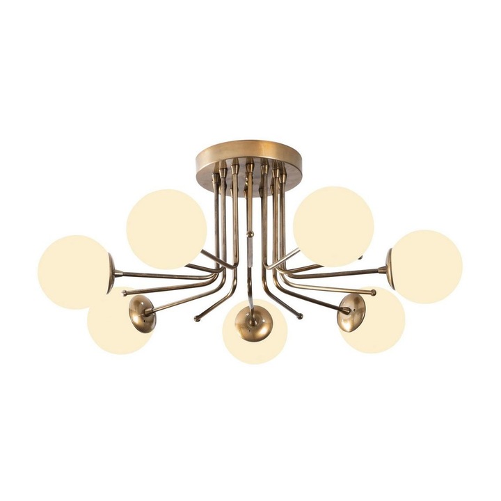 Апликиран полилей, Asir, Цокъл 7 x E27, Метал/Стъкло, Бяло/Злато