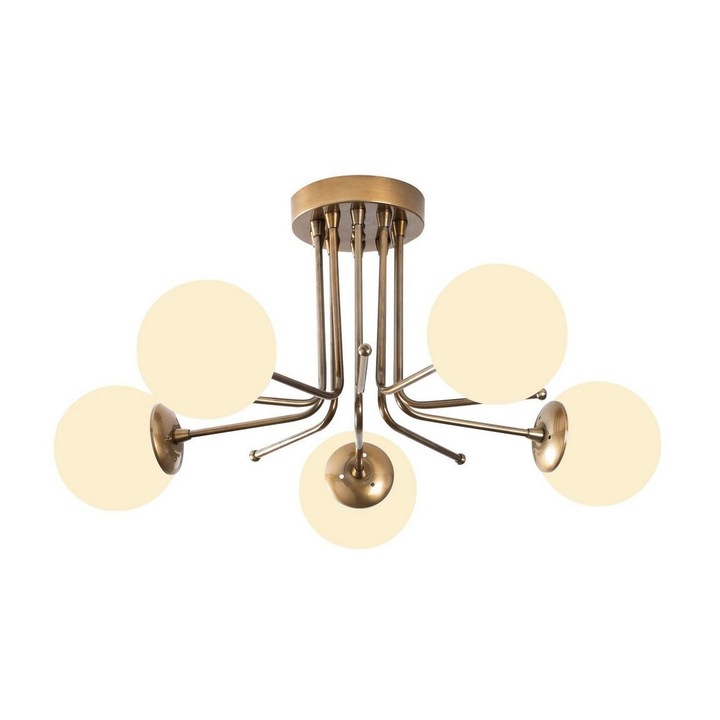 Апликиран полилей, Asir, Цокъл 5 x E27, Метал/Стъкло, Бяло/Злато