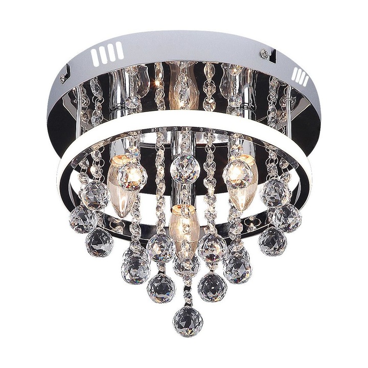 Апликиран полилей Pallas, Rabalux, Цокъл 3 x E14 + LED, Метал/Кристал, 20W, 230V, Сребрист