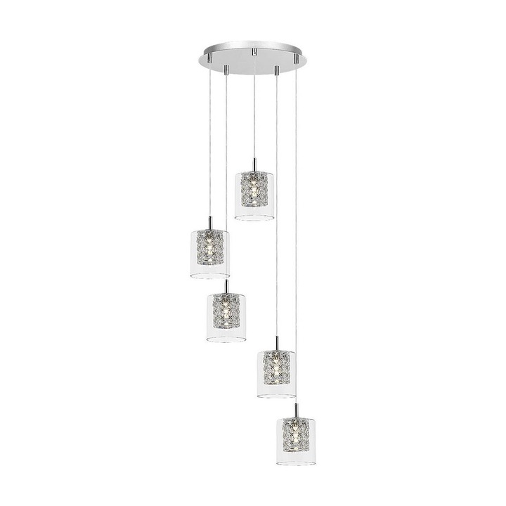 Полилей на кабел Duchess, Rabalux, Цокъл 5 x G9, 40W, 230V, Метал/Кристал/Стъкло, Сребро