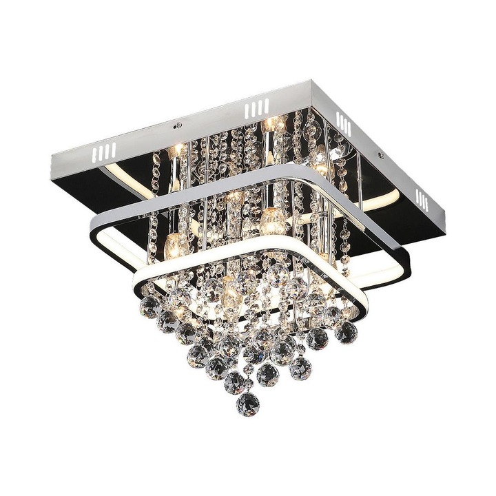 Полилей Pallas, Rabalux, Цокъл 4 x E14 + LED, Метал/Пластмаса/Кристал, Сребрист/Гланцов хром